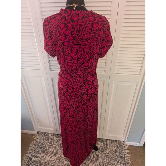 IMAN Maxi Dress Women's 1X Hot Pink Black Liquid Knit Leopard Hi Low Faux Wrap - Picture 7 of 12